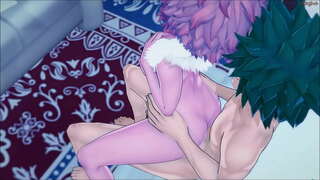 Izuku Midoriya carallo o seu compañeiro de equipo bonito Mina contra unha parede - MHA Hentai.